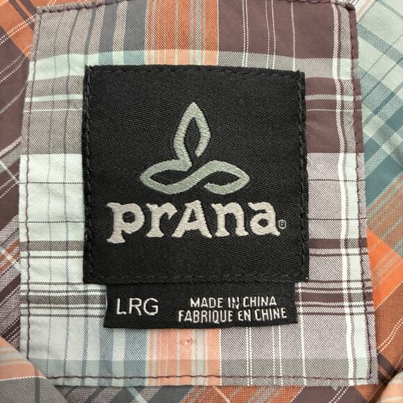 Prana Shirt Mens Large Brown Plaid Short Sleeve Button Up Organic Cotton Outdoor - Picture 3 of 10